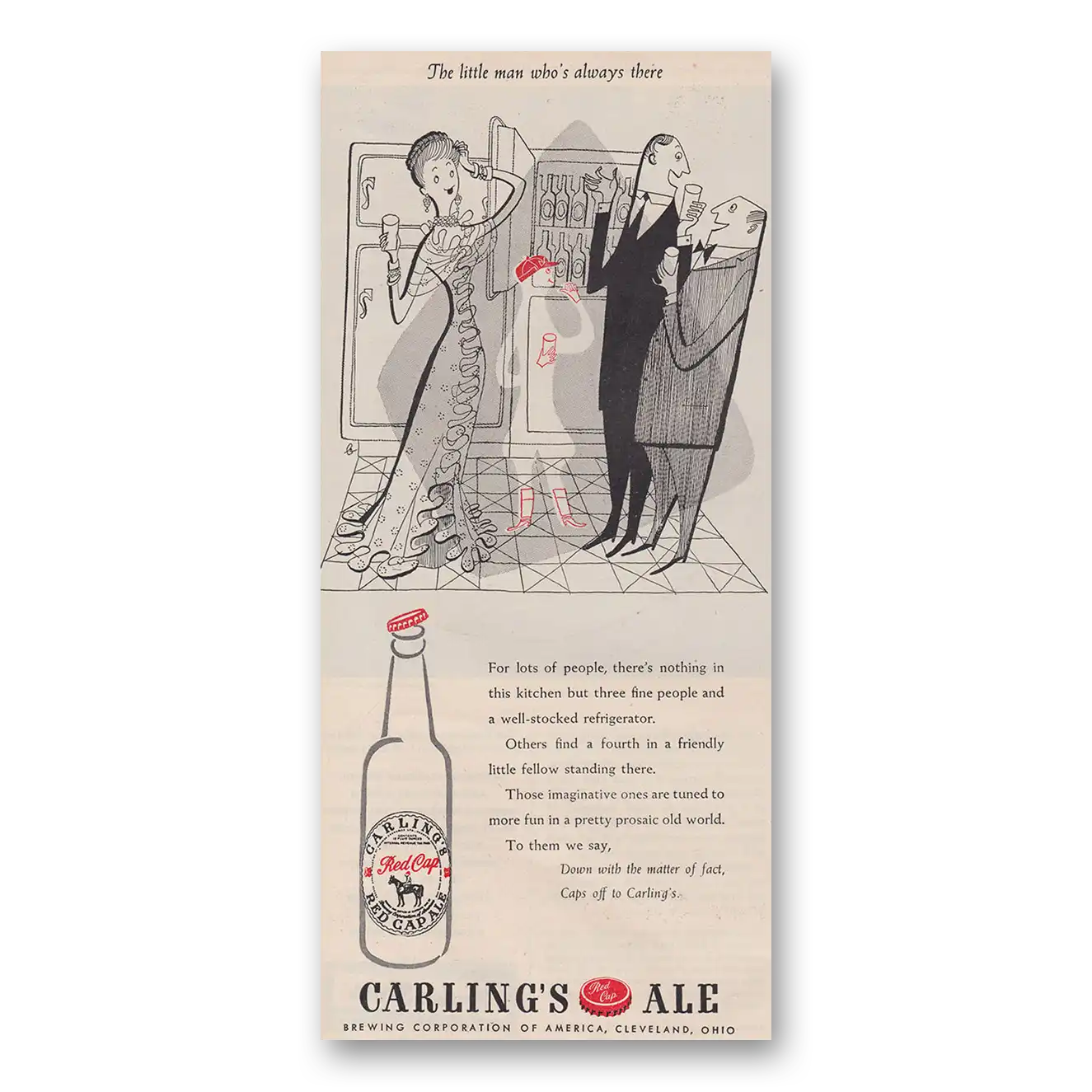 1947 Carlings Red Cap Ale Little Man Whos Always There Vintage Magazine Print Ad