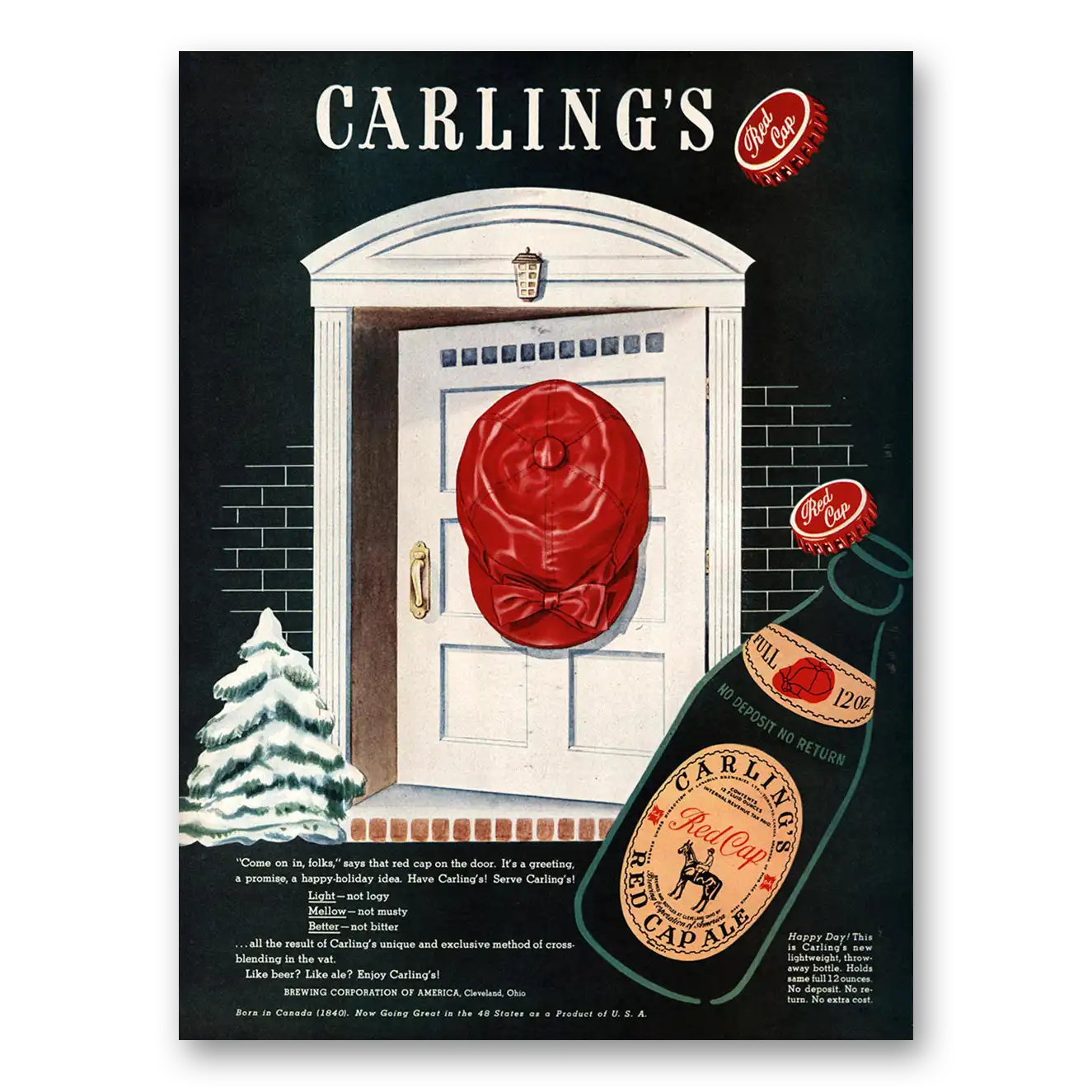 1947 Carlings Red Cap Ale Come On In Folks Vintage Magazine Print Ad