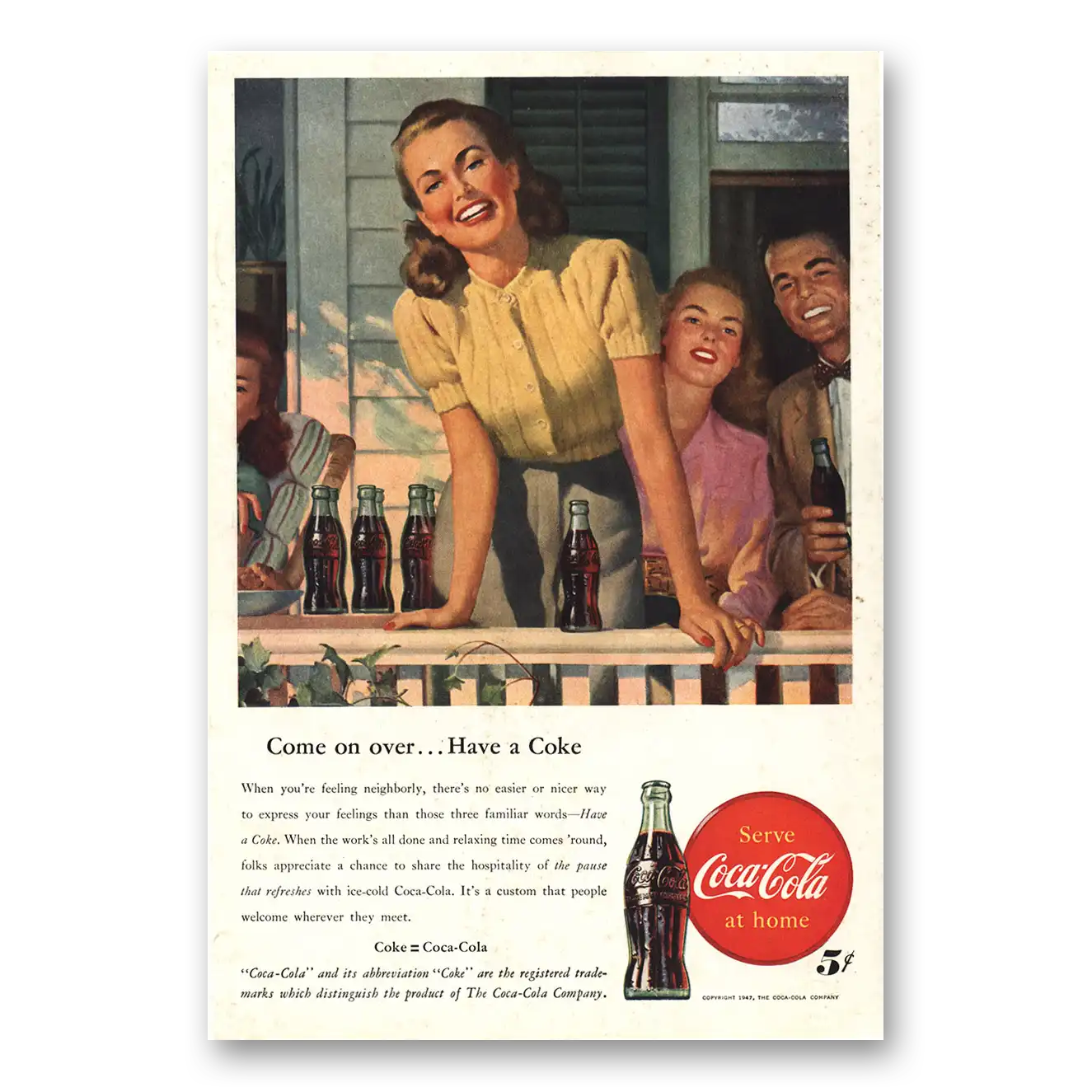 1947 Coca Cola When You're Feeling Neighborly Vintage Magazine Print Ad