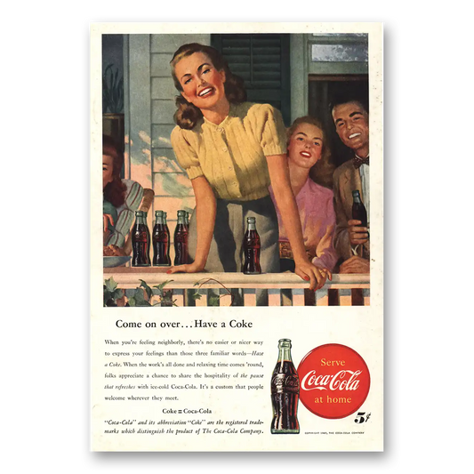 1947 Coca Cola When You're Feeling Neighborly Vintage Magazine Print Ad