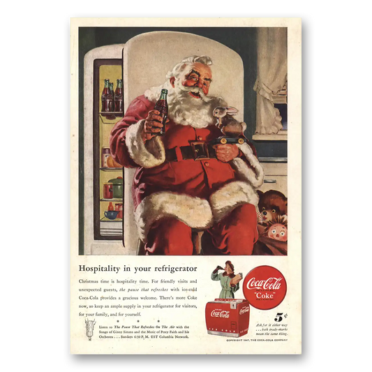 1947 Coca Cola Christmas Time Is Hospitality Time Vintage Magazine Print Ad