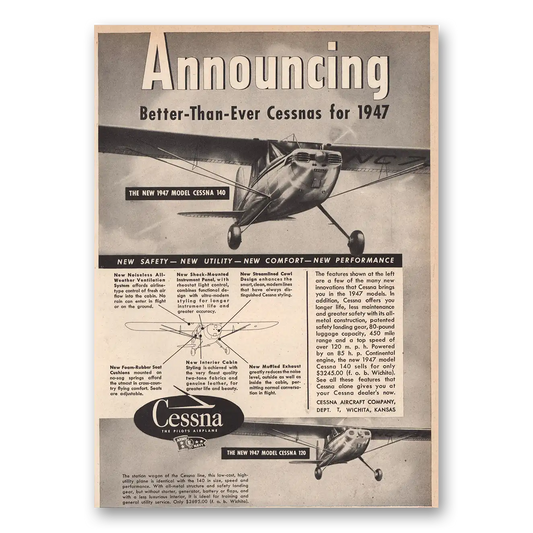 1947 Cessna Announcing Better Than Ever Vintage Magazine Print Ad