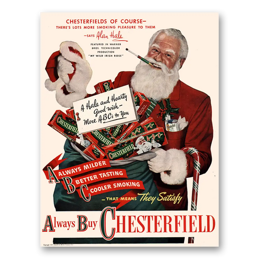 1947 Chesterfield Cigarettes Alan Hale Santa Claus Vintage Magazine Print Ad