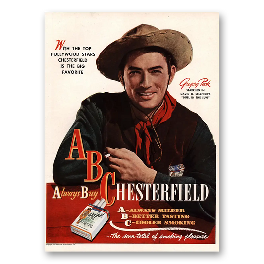 1947 Chesterfield Cigarettes Gregory Peck Vintage Magazine Print Ad