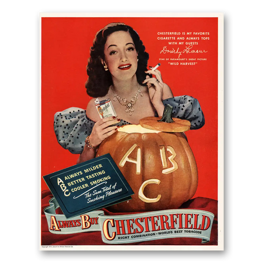 1947 Chesterfield Cigarettes Dorothy Lamour Vintage Magazine Print Ad