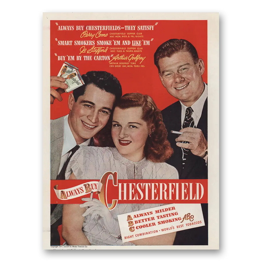 1947 Chesterfield Cigarettes Perry Como Jo Stafford Vintage Magazine Print Ad