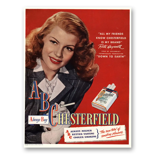 1947 Chesterfield Cigarettes Rita Hayworth Vintage Magazine Print Ad