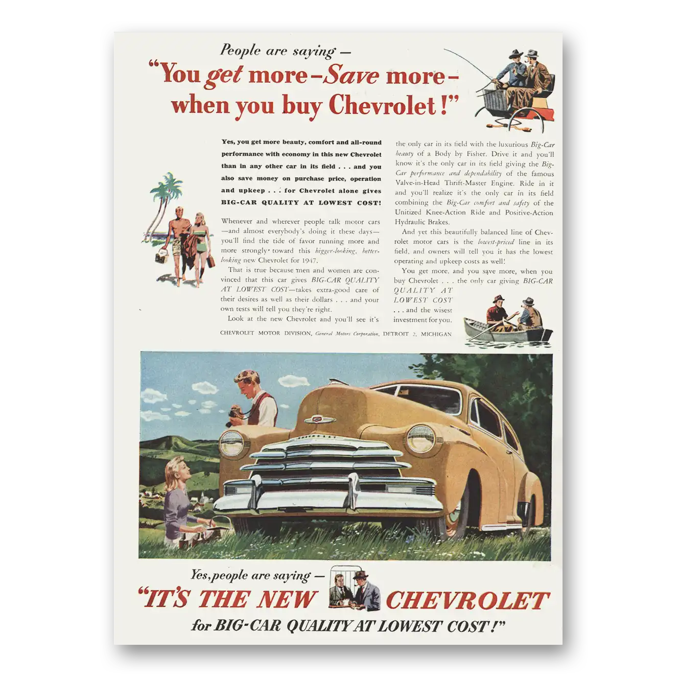 1947 Chevrolet You Get More Save More Vintage Magazine Print Ad