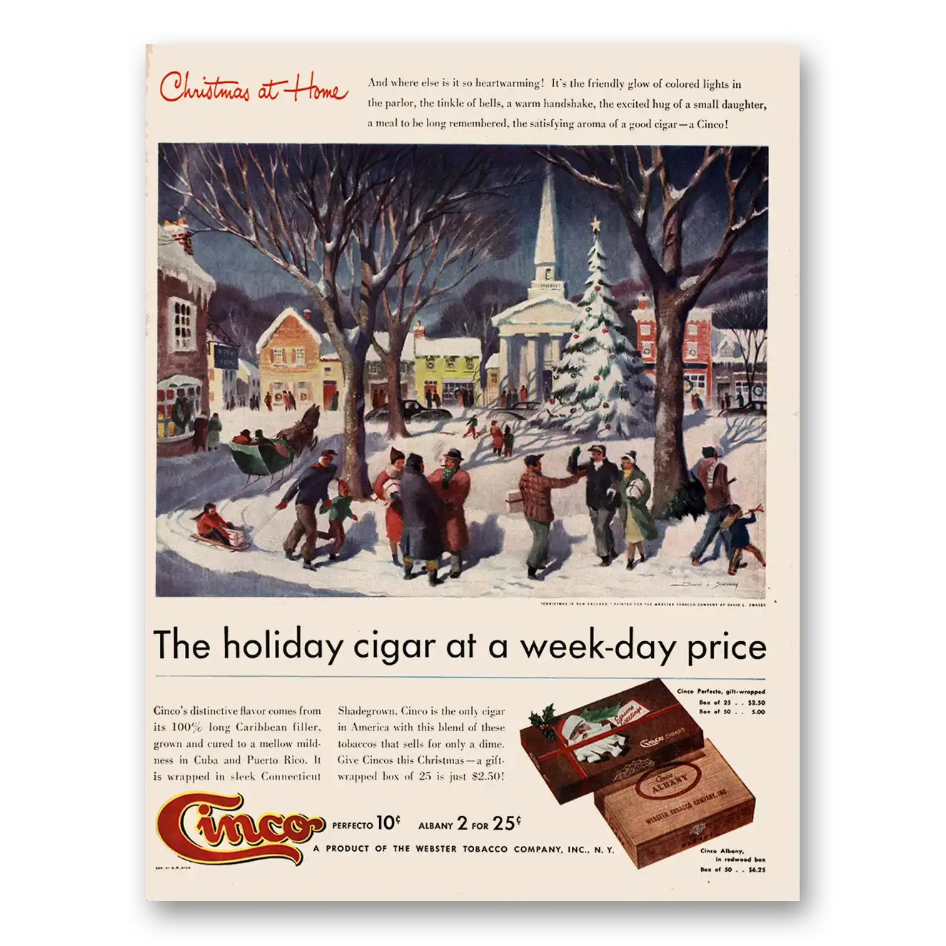 1947 Cinco Cigars Christmas at Home Vintage Magazine Print Ad