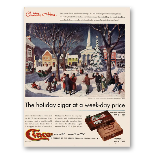 1947 Cinco Cigars Christmas at Home Vintage Magazine Print Ad