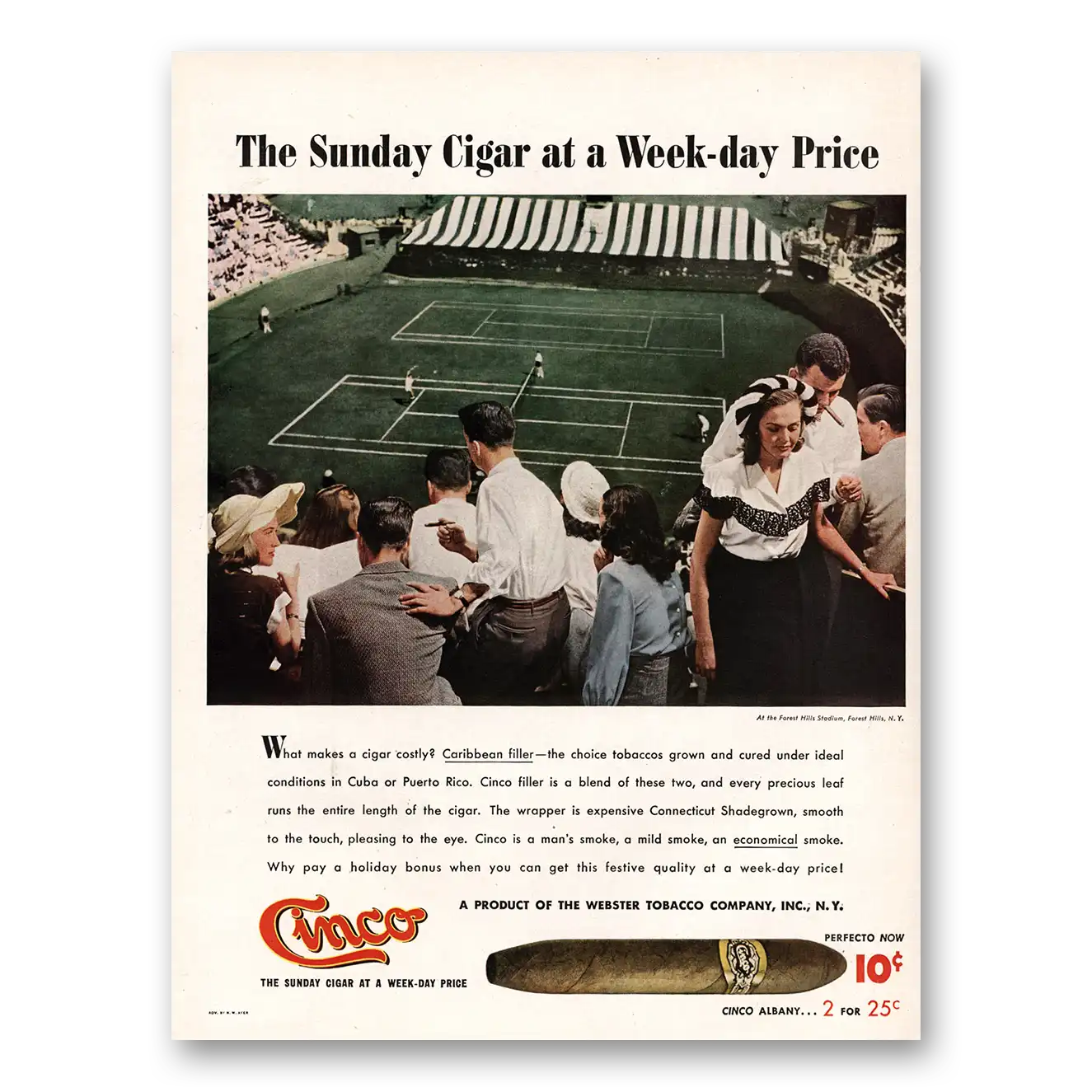 1947 Cinco Cigars Sunday Cigar At a Week Day Price Vintage Magazine Print Ad