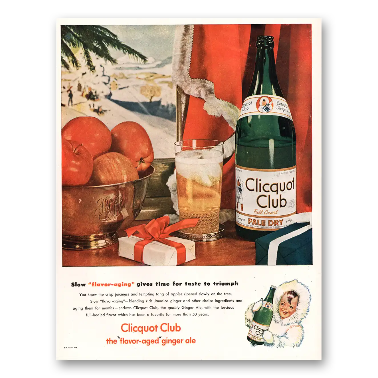 1947 Clicquot Club Slow Flavor Aging Vintage Magazine Print Ad