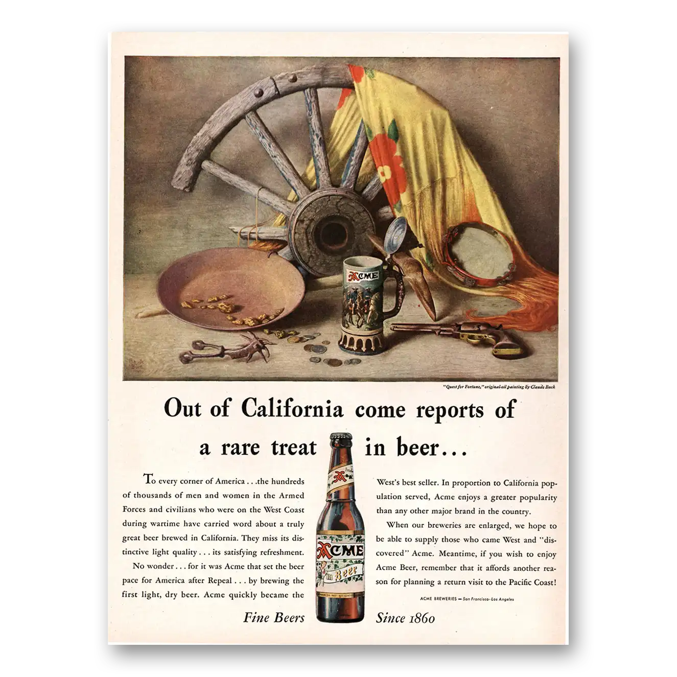 1947 CME Beer Out of California Come Reports Rare Treat Vintage Magazine Print Ad