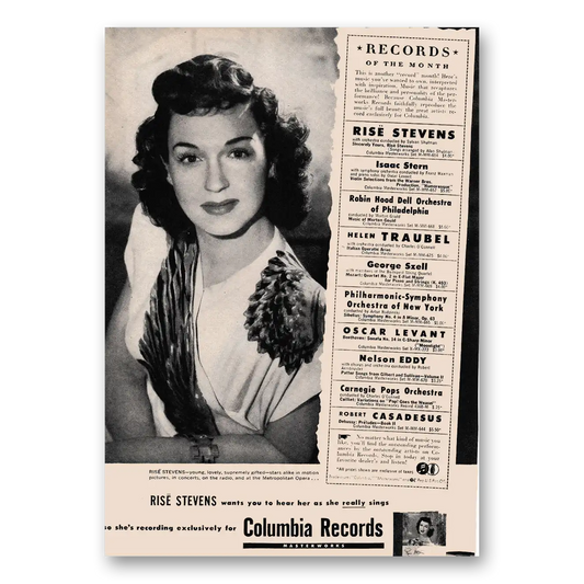 1947 Columbia Records Rise Stevens Vintage Magazine Print Ad