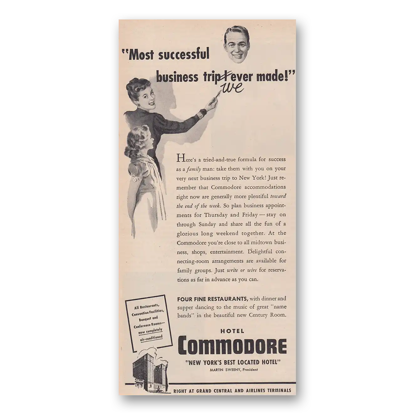 1947 Hotel Commodore Most Successful Business Trip Vintage Magazine Print Ad