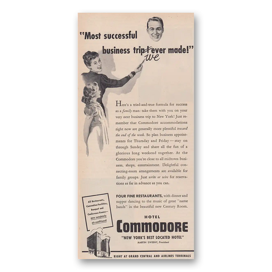 1947 Hotel Commodore Most Successful Business Trip Vintage Magazine Print Ad