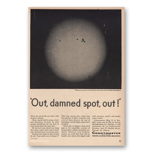 1947 Comptometer Out Damned Spot Out Vintage Magazine Print Ad