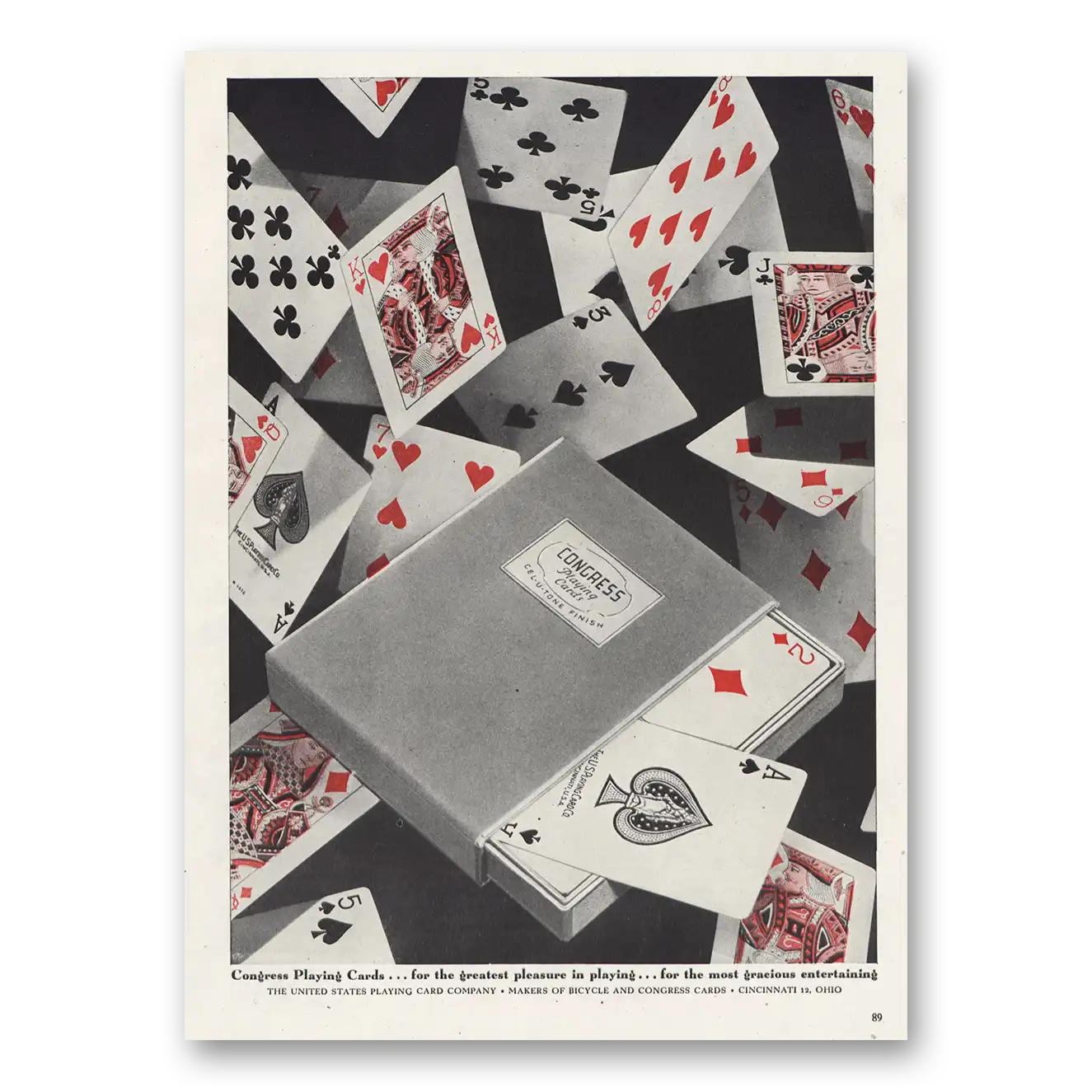 1947 Congress Playing Cards Greatest Pleasure In Playing Vintage Magazine Print Ad