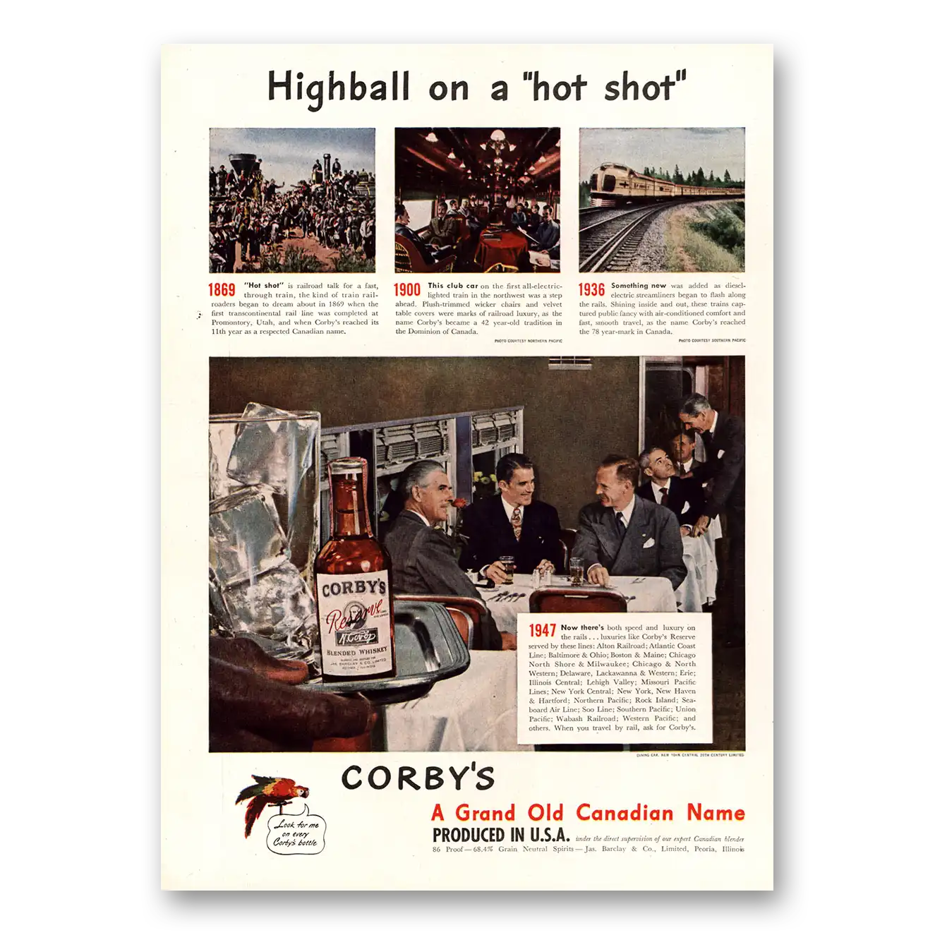 1947 Corbys Whiskey Highball On a Hot Shot Vintage Magazine Print Ad