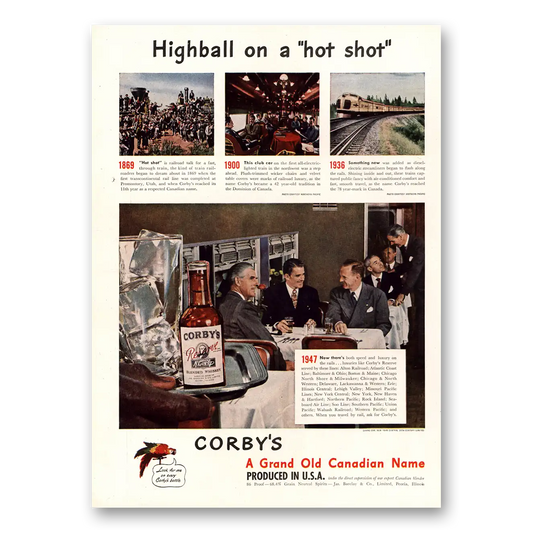 1947 Corbys Whiskey Highball On a Hot Shot Vintage Magazine Print Ad