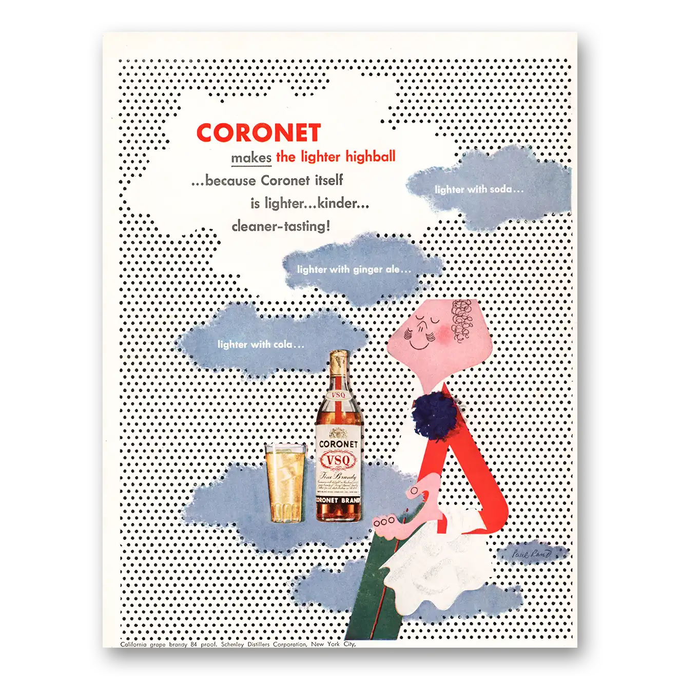 1947 Coronet Brandy Makes the Lighter Highball Vintage Magazine Print Ad