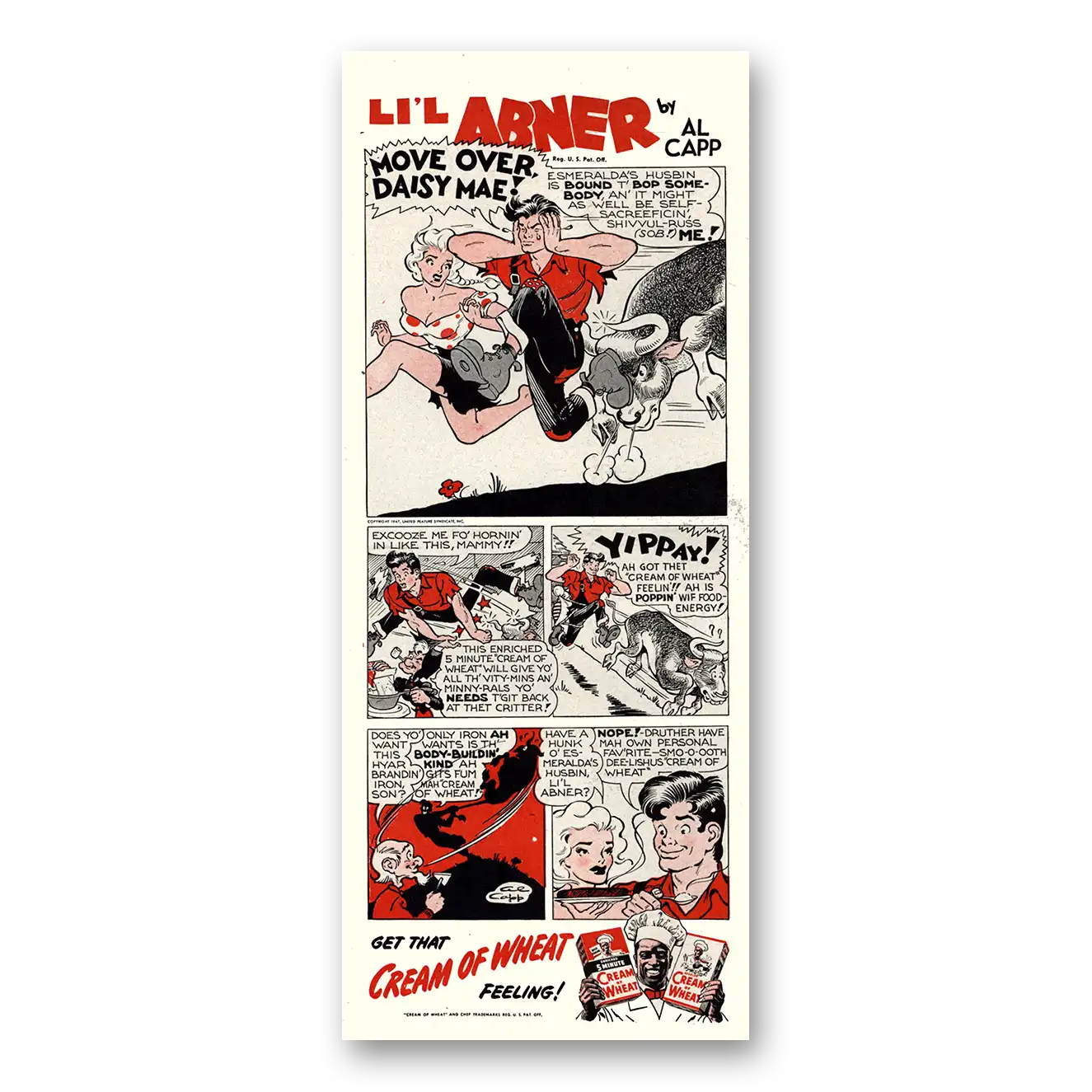 1947 Cream of Wheat Move Over Daisy Mae Lil Abner Vintage Magazine Print Ad