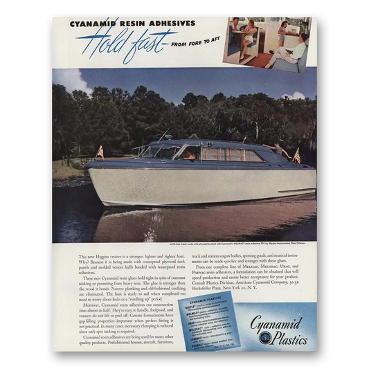 1947 Cyanamid Higgins Cruiser Vintage Magazine Print Ad