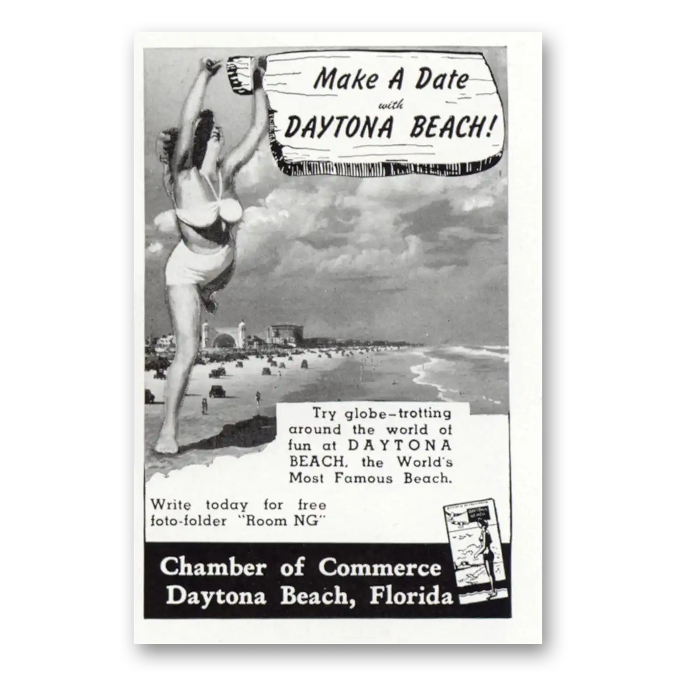 1947 Daytona Beach Florida Make Date Vintage Magazine Print Ad