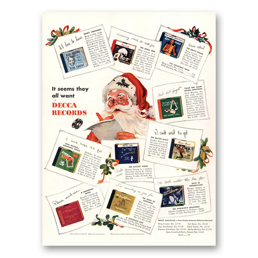 1947 Decca Records Santa Claus It Seems They All Want Vintage Magazine Print Ad