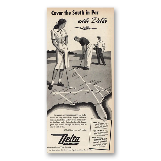 1947 Delta Air Lines Cover the South in Par Vintage Magazine Print Ad