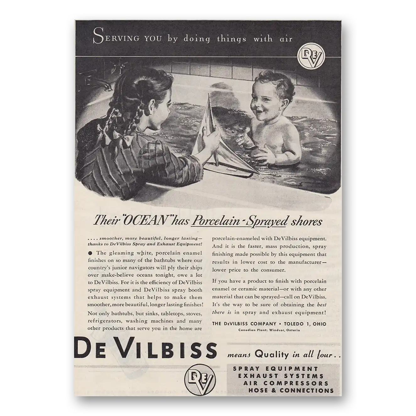 1947 DeVilbiss Spraying Equipment Ocean Has Porcelain Sprayed Shores Vintage Magazine Print Ad