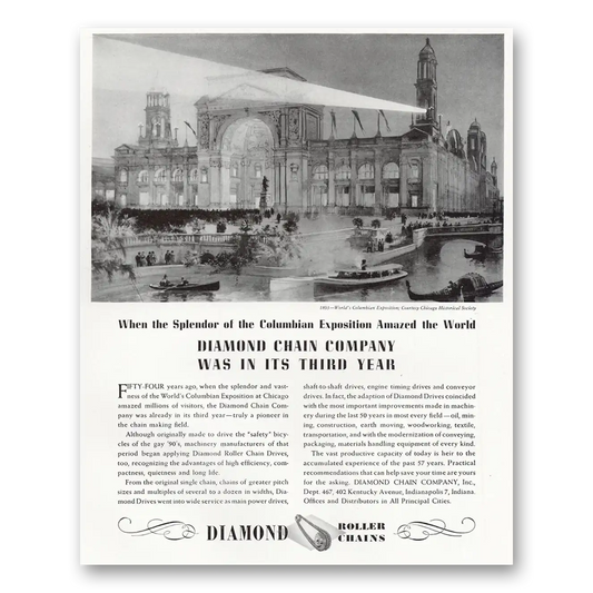 1947 Diamond Roller Chains Splendor of the Columbian Exposition Vintage Magazine Print Ad