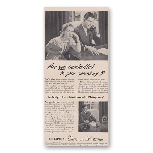 1947 Dictaphone Are You Handcuffed to Your Secretary Vintage Magazine Print Ad