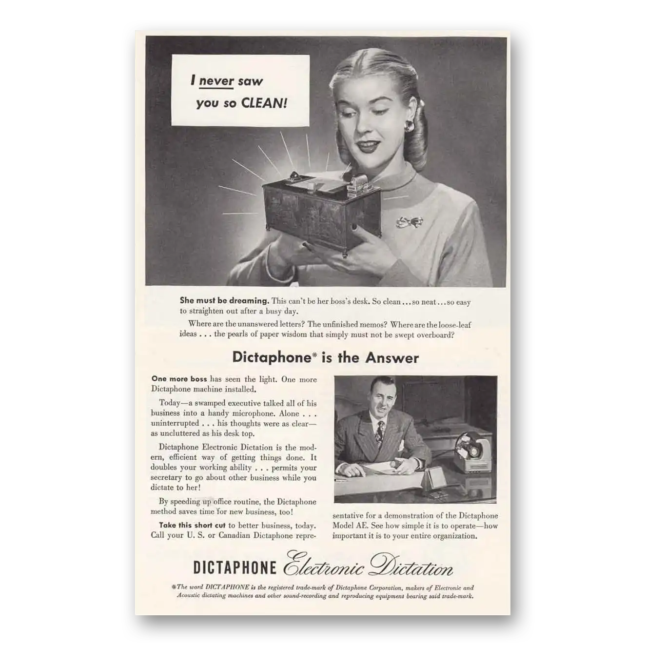 1947 Dictaphone I Never Saw You So Clean Vintage Magazine Print Ad