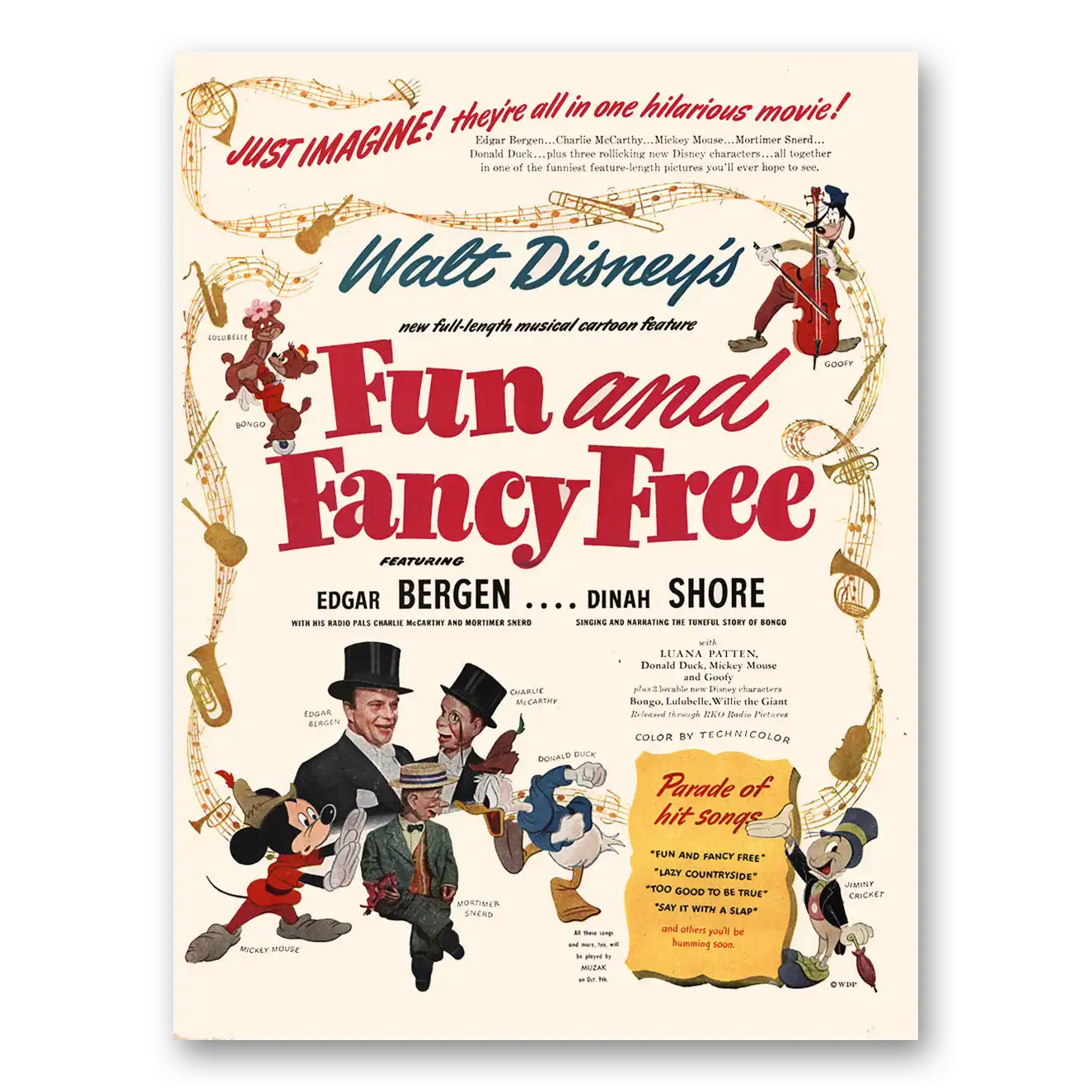 1947 Fun and Fancy Free Promo Edgar Bergen and Dinah Shore Vintage Magazine Print Ad