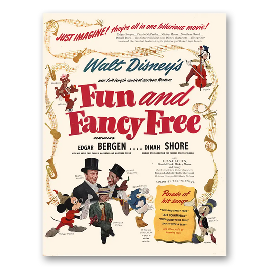 1947 Fun and Fancy Free Promo Edgar Bergen and Dinah Shore Vintage Magazine Print Ad