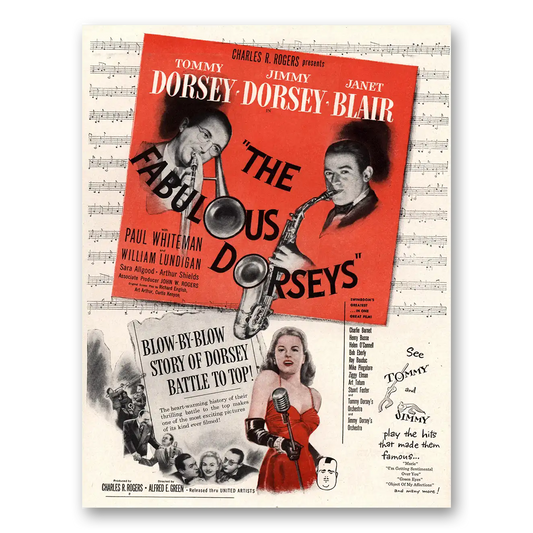 1947 The Fabulous Dorseys Movie Promo Tommy Dorsey Jimmy Dorsey and Janet Blair Vintage Magazine Print Ad