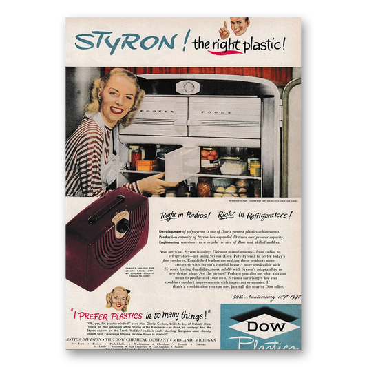 1947 Dow Plastics Styron the Right Plastic Vintage Magazine Print Ad