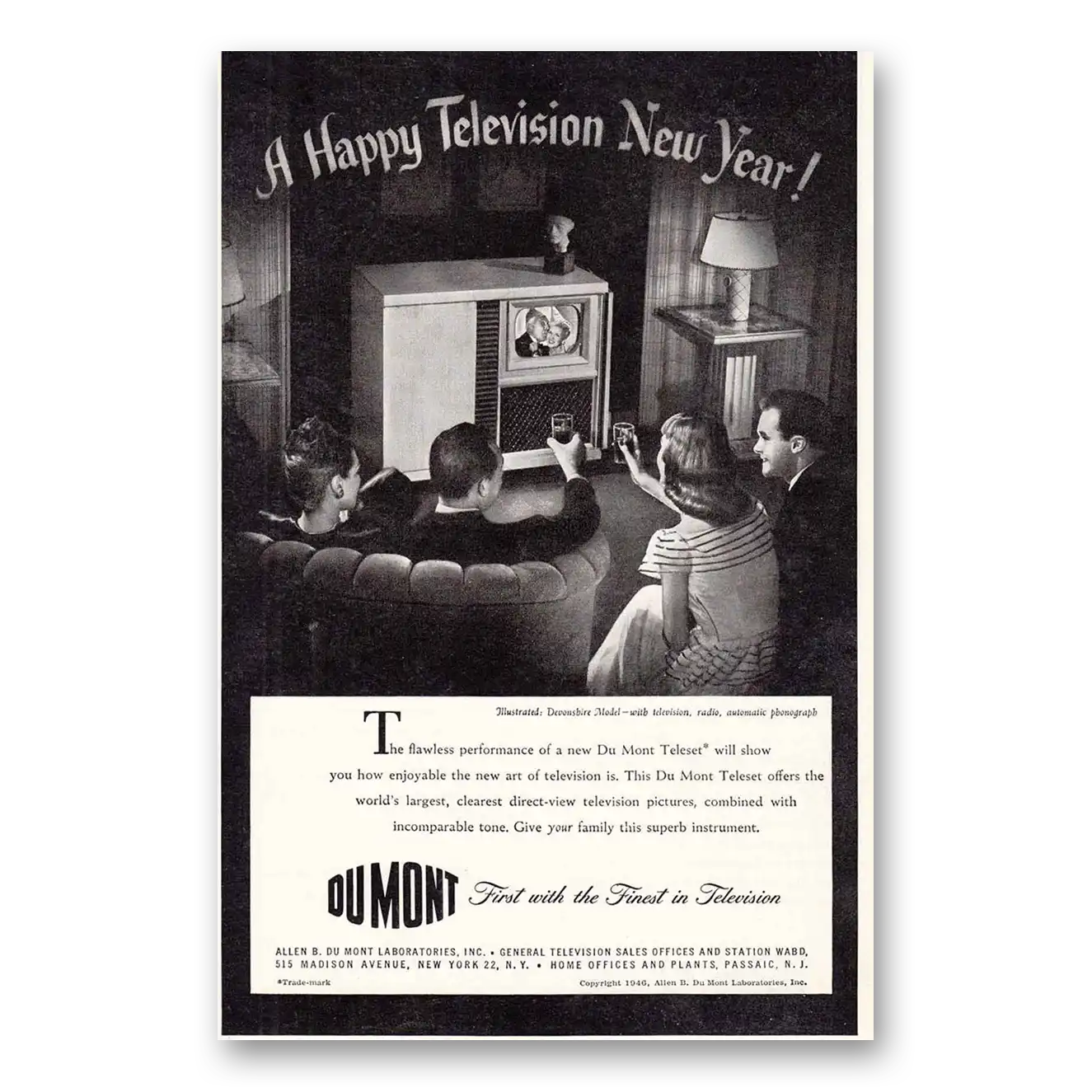 1947 DuMont Television Happy Television New Year Vintage Magazine Print Ad