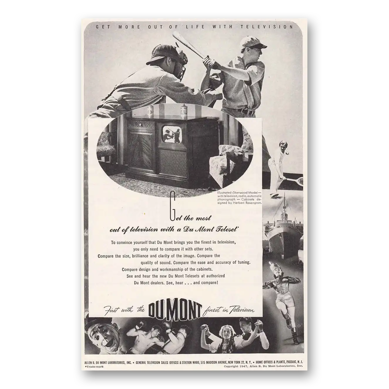 1947 DuMont Television Baseball Catcher Batter Vintage Magazine Print Ad