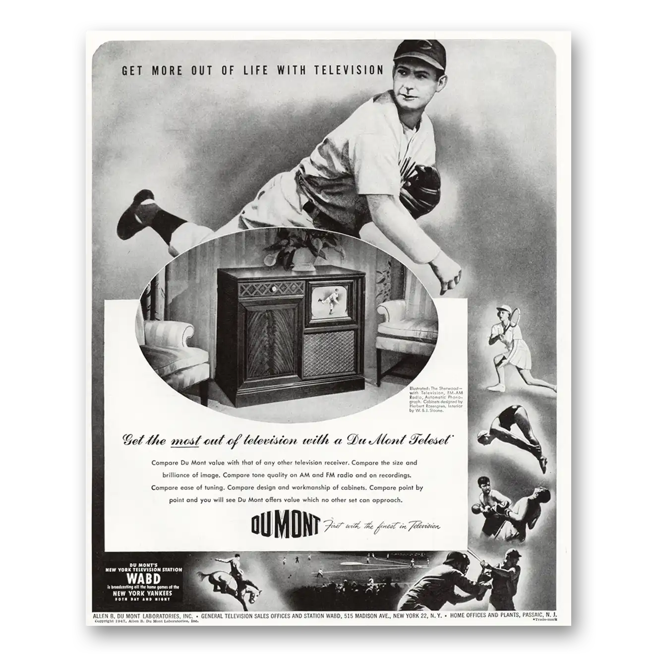 1947 DuMont Television Baseball Get More Out of Life Vintage Magazine Print Ad