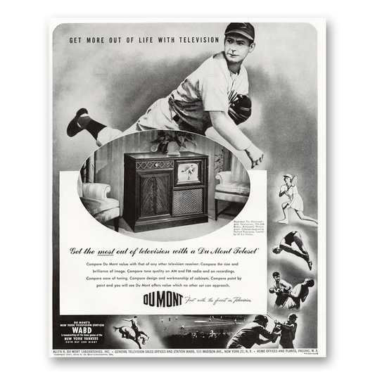 1947 DuMont Television Baseball Get More Out of Life Vintage Magazine Print Ad