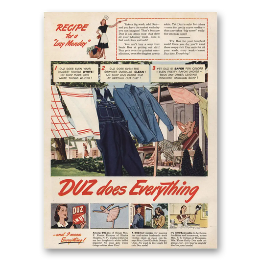 1947 Duz Detergent Recipe for Lazy Monday Vintage Magazine Print Ad