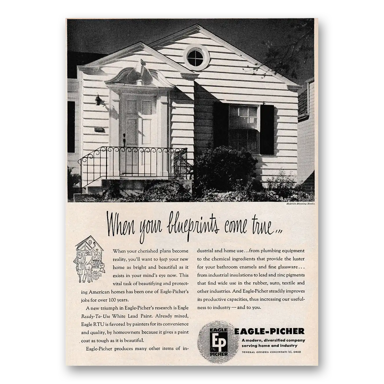 1947 Eagle Picher When Your Blueprints Come True Vintage Magazine Print Ad