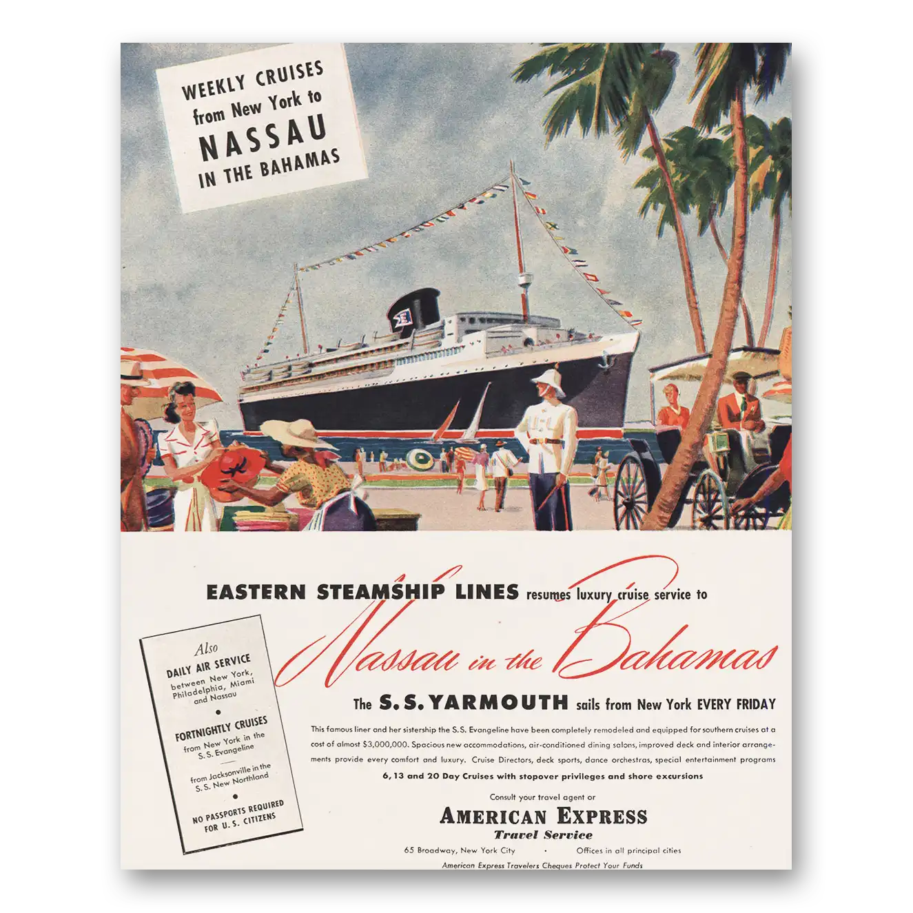 1947 American Express Eastern Steamship Lines SS Yarmouth Bahamas Vintage Magazine Print Ad