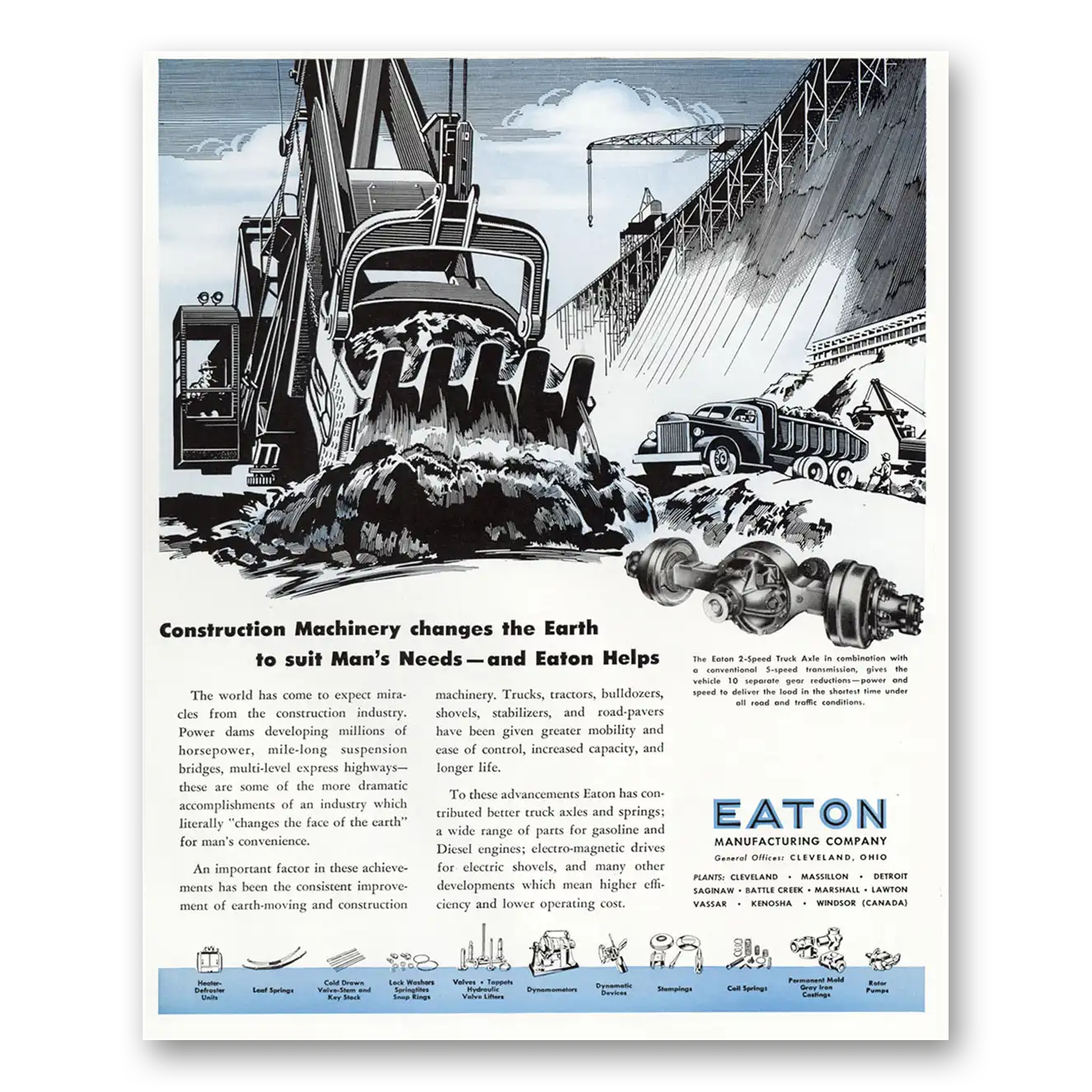 1947 Eaton Manufacturing Construction Machinery Vintage Magazine Print Ad