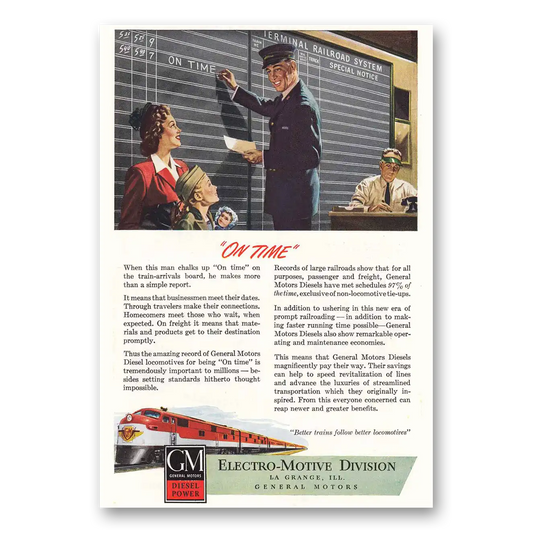 1947 GM Electro Motive Division On Time Vintage Magazine Print Ad