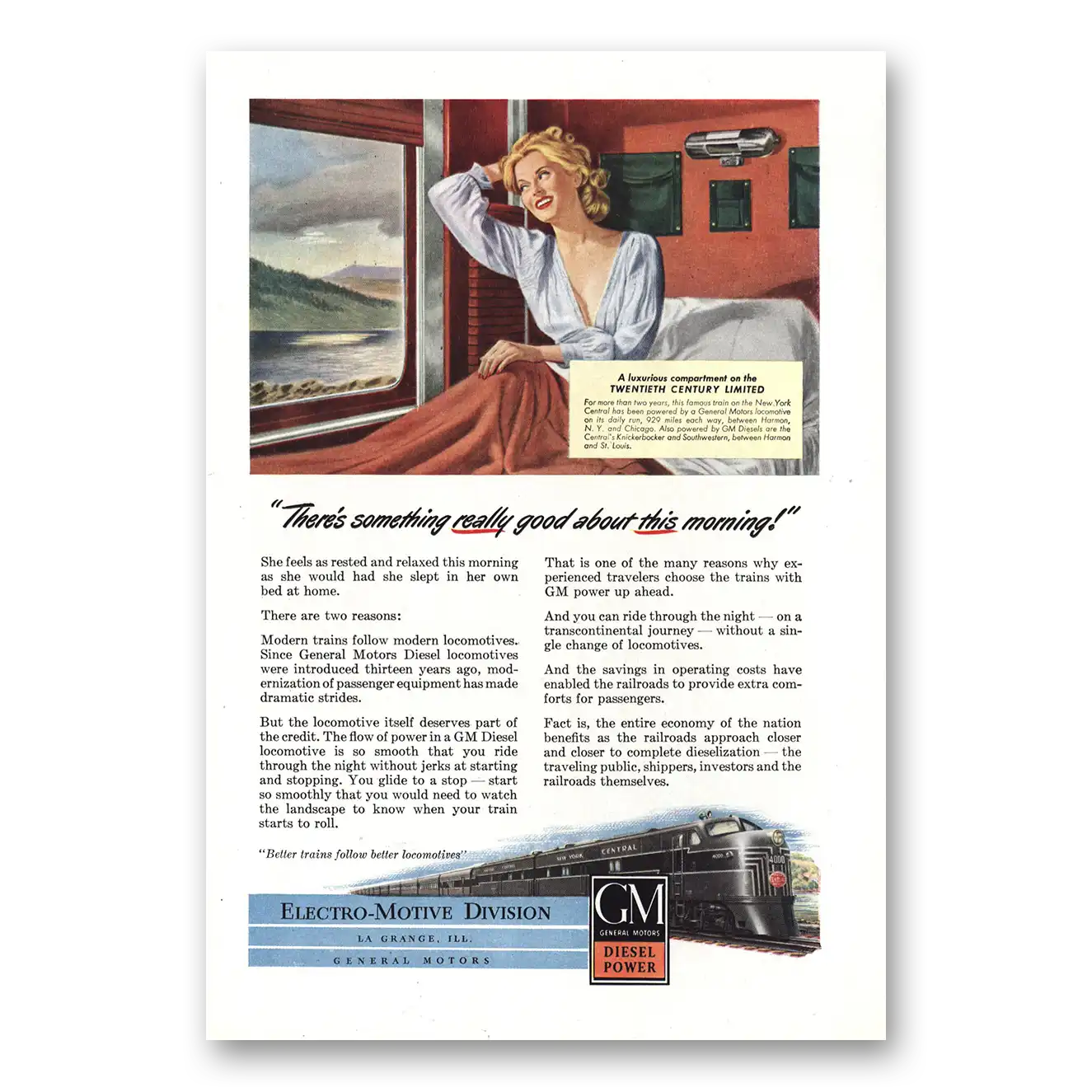 1947 GM Electro Motive Something Really Good About This Morning Vintage Magazine Print Ad