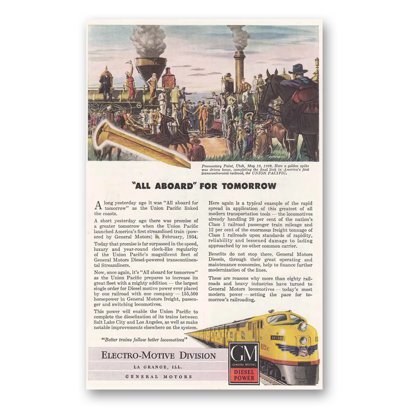 1947 GM Electro Motive Promontory Point Utah Vintage Magazine Print Ad