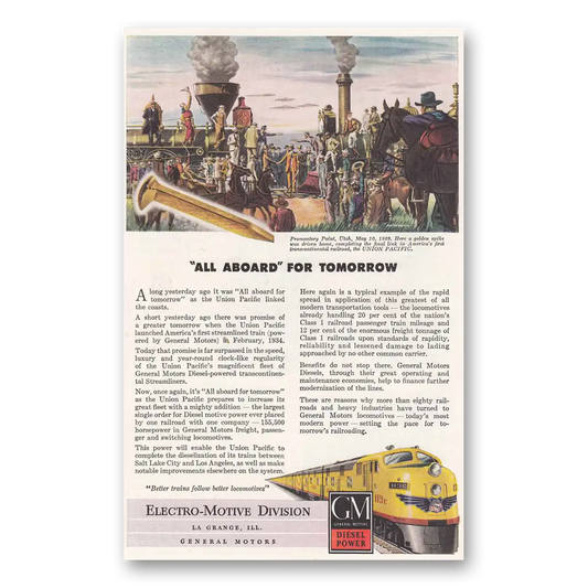 1947 GM Electro Motive Promontory Point Utah Vintage Magazine Print Ad